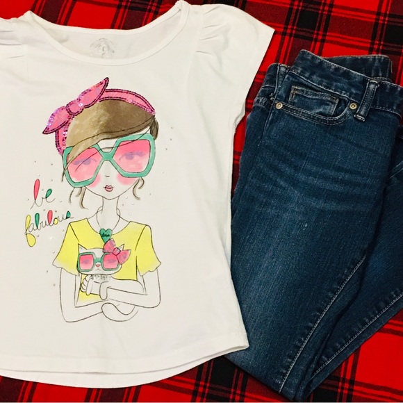 Sequin cat girl too and ballerina skinny denim jeans - school outfit  8 - Picture 2 of 8